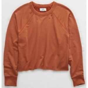 Aerie Sunday Soft Distressed Crew Sweatshirt XS